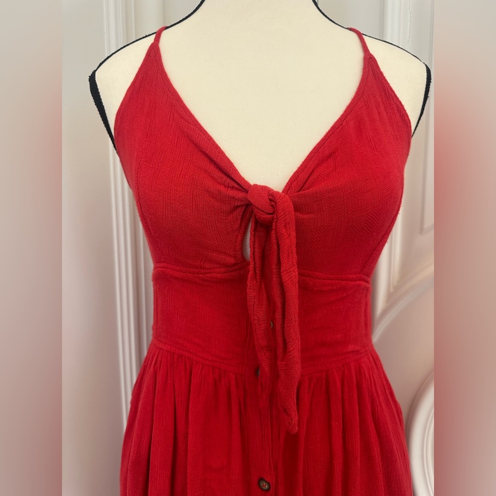 Superdry Red Jayde Front Tie Up Criss Cross Back Midi Dress (Size 6) - Picture 6 of 13
